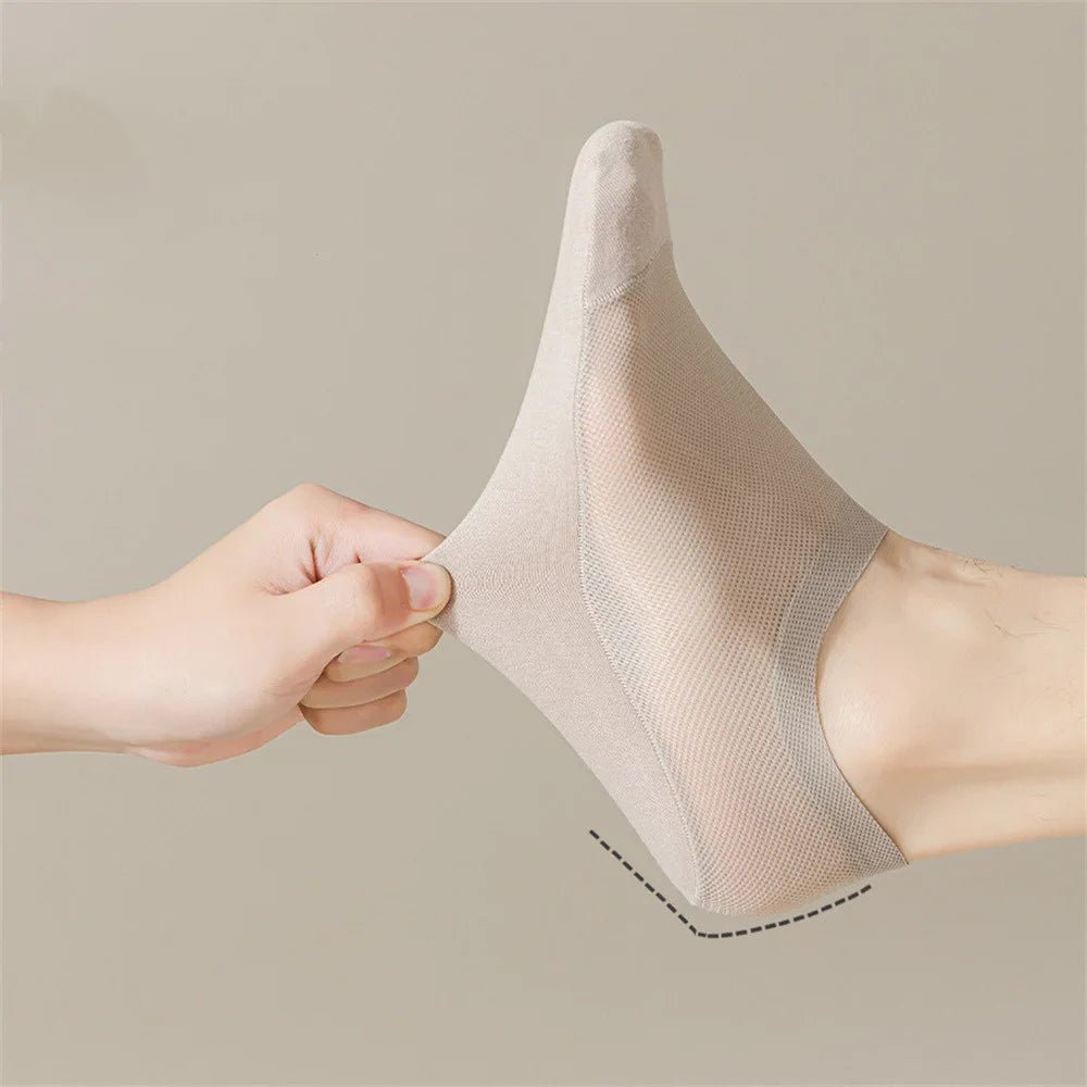 Chaussettes invisibles avec bandes en silicone au talon, semelle 100% coton, embout renforcé, lot de 6 - Hommfer