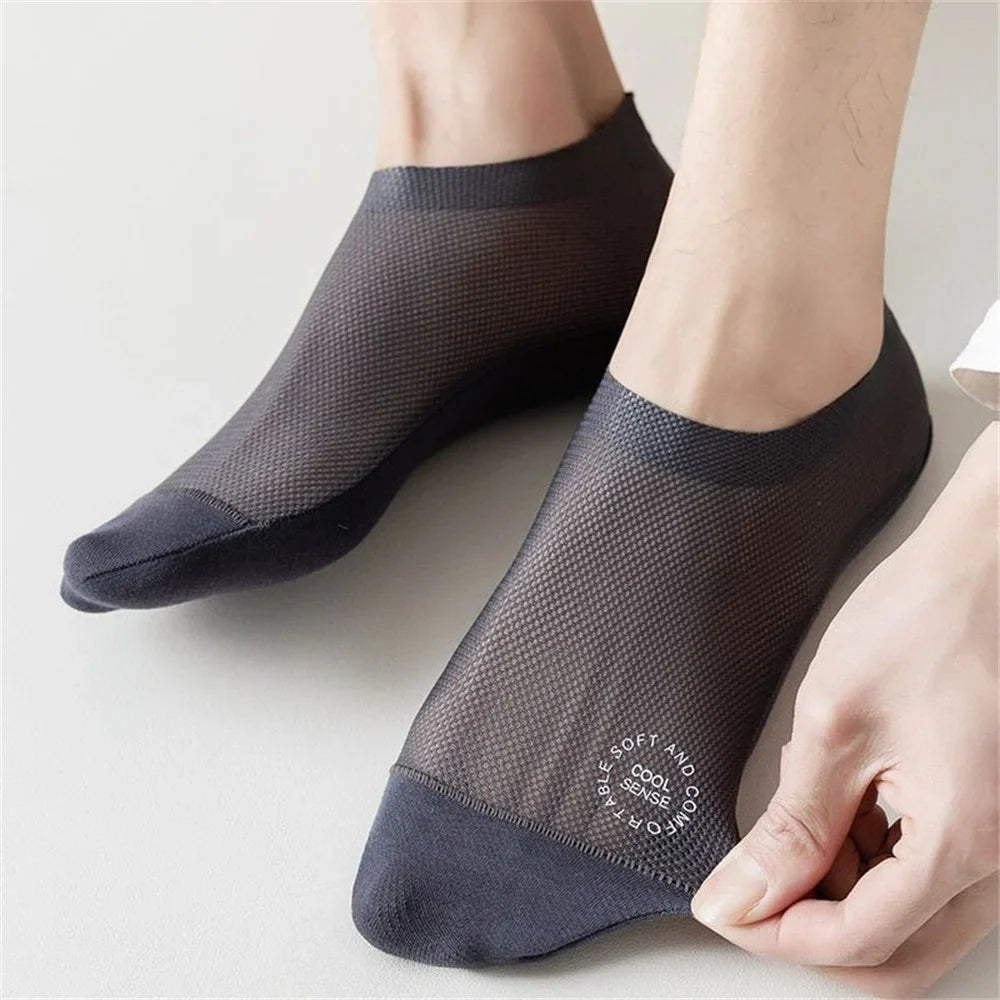 Chaussettes invisibles avec bandes en silicone au talon, semelle 100% coton, embout renforcé, lot de 6 - Hommfer