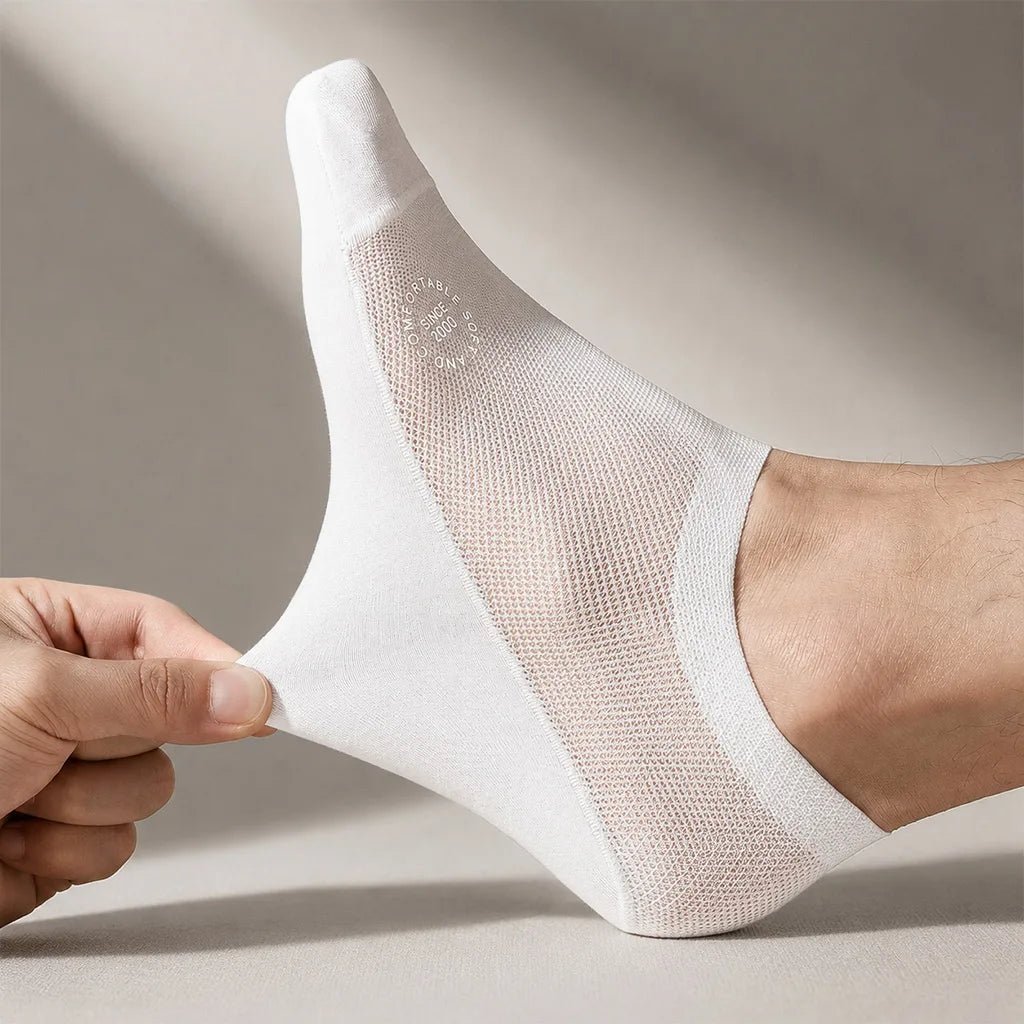 Chaussettes invisibles avec bandes en silicone au talon, semelle 100% coton, embout renforcé, lot de 6 - Hommfer
