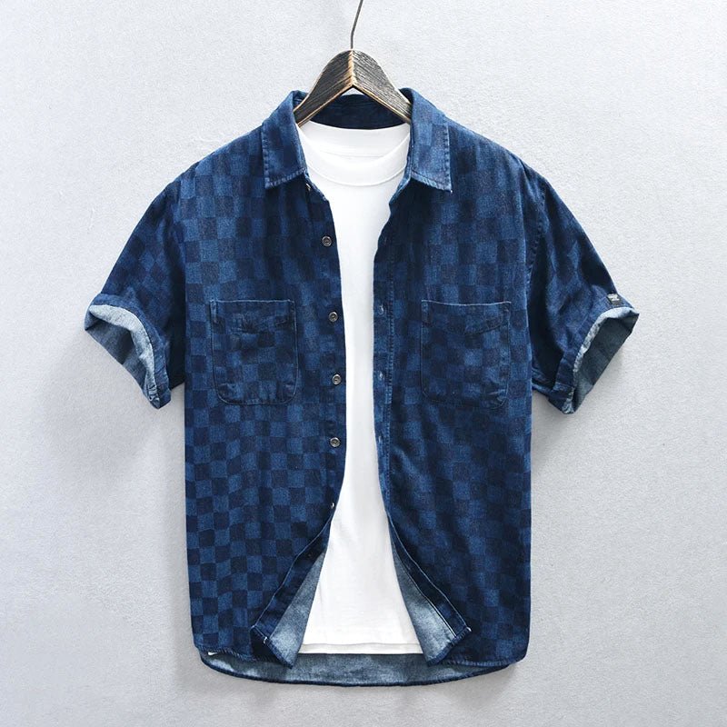 Chemise à carreaux bleu horizon en coton respirant pour un confort au quotidien - Hommfer