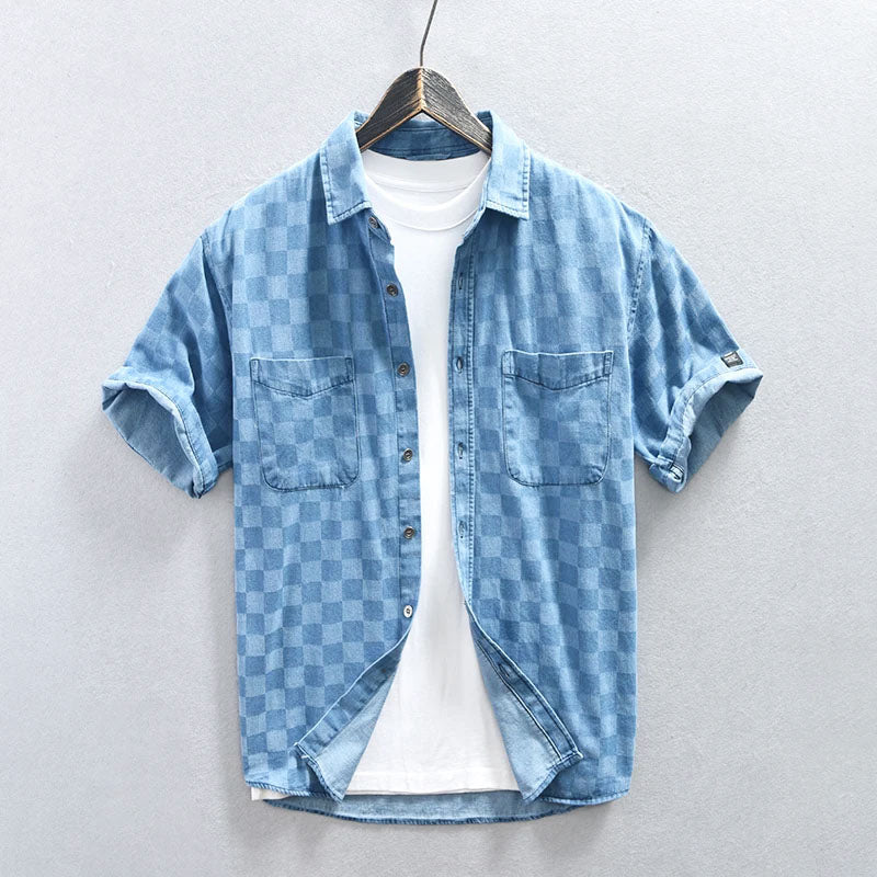 Chemise à carreaux bleu horizon en coton respirant pour un confort au quotidien - Hommfer