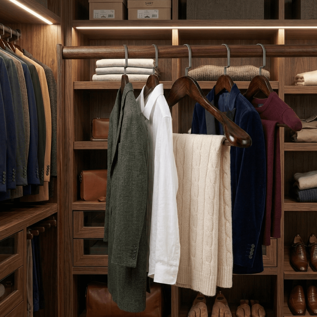 Cintre en bois courbé avec détails métalliques pour préserver la forme des vêtements - Hommfer