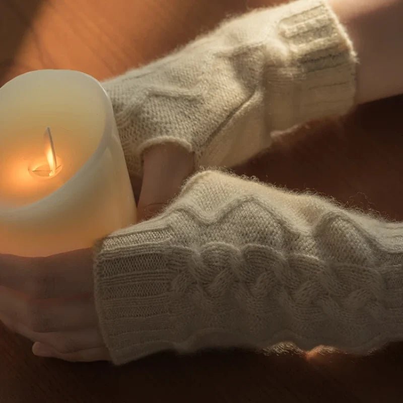 Cléa Mitaines sans doigts femme 100% cachemire pour les mains au chaud et utilisation du téléphone - Hommfer