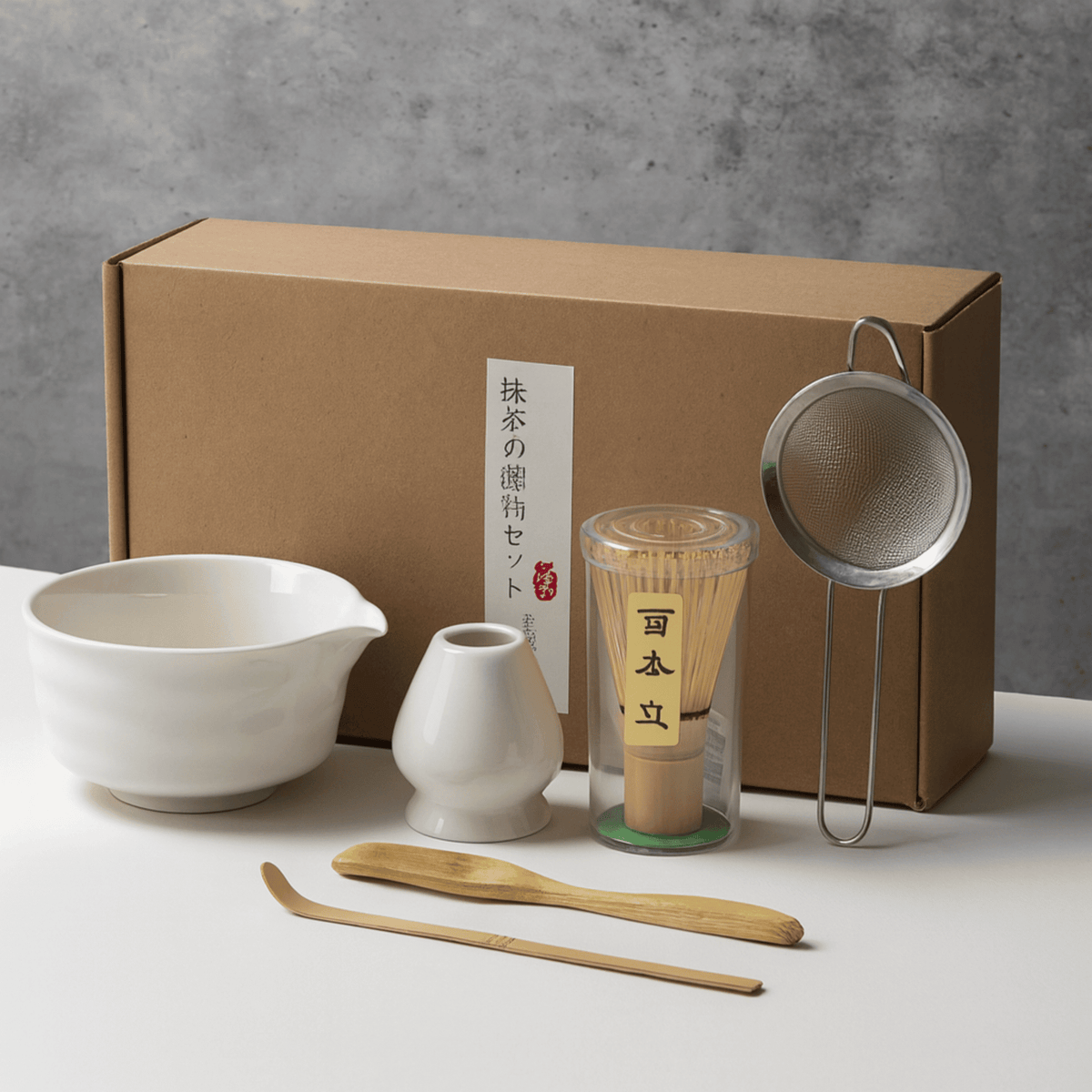 Coffret Matcha 6 pièces avec bol en céramique, fouet et cuillère en bambou pour cérémonie du thé - Hommfer