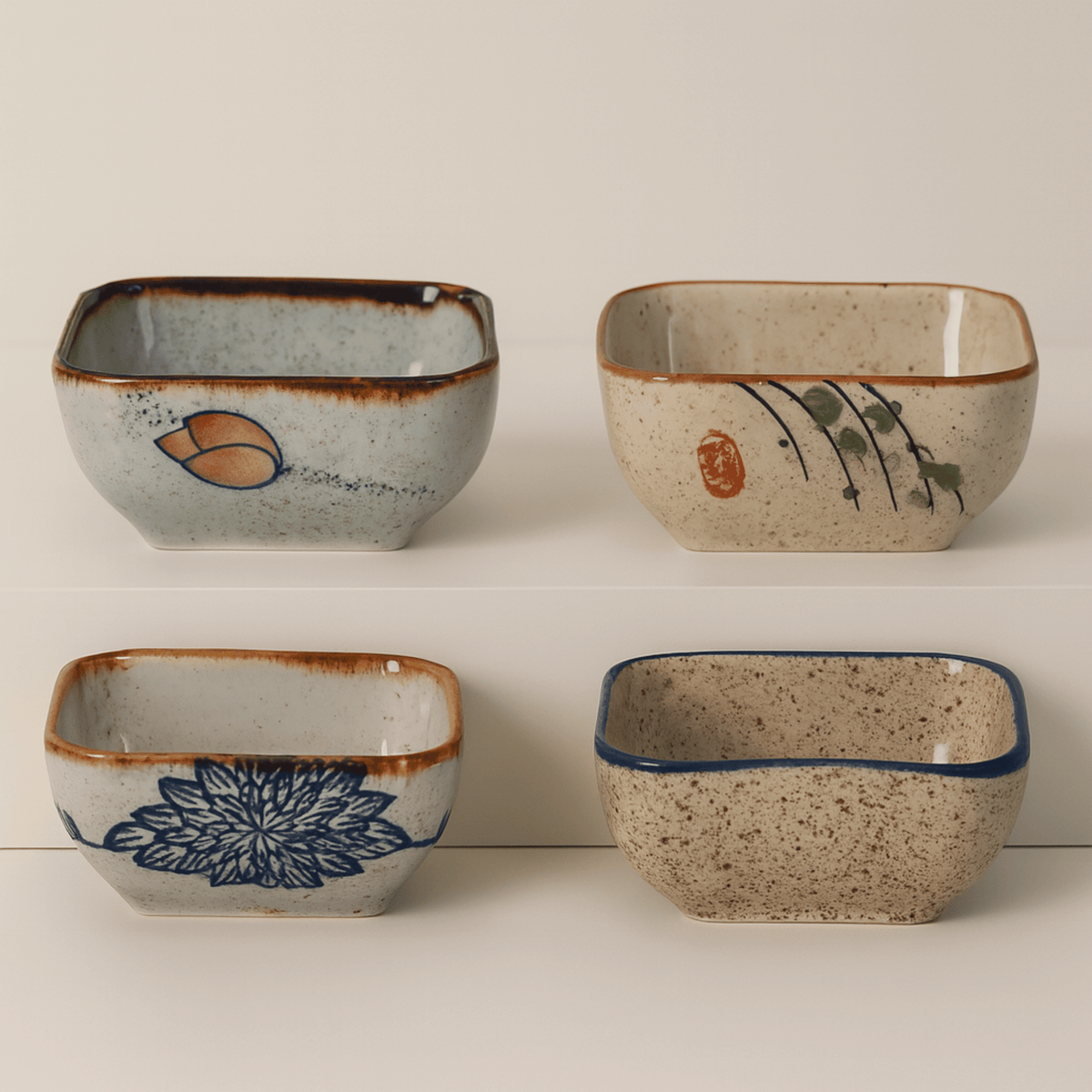 Coupelles carrées en porcelaine à motifs japonais pour sauces, lot de 4, micro-ondes et lave-vaisselle - Hommfer