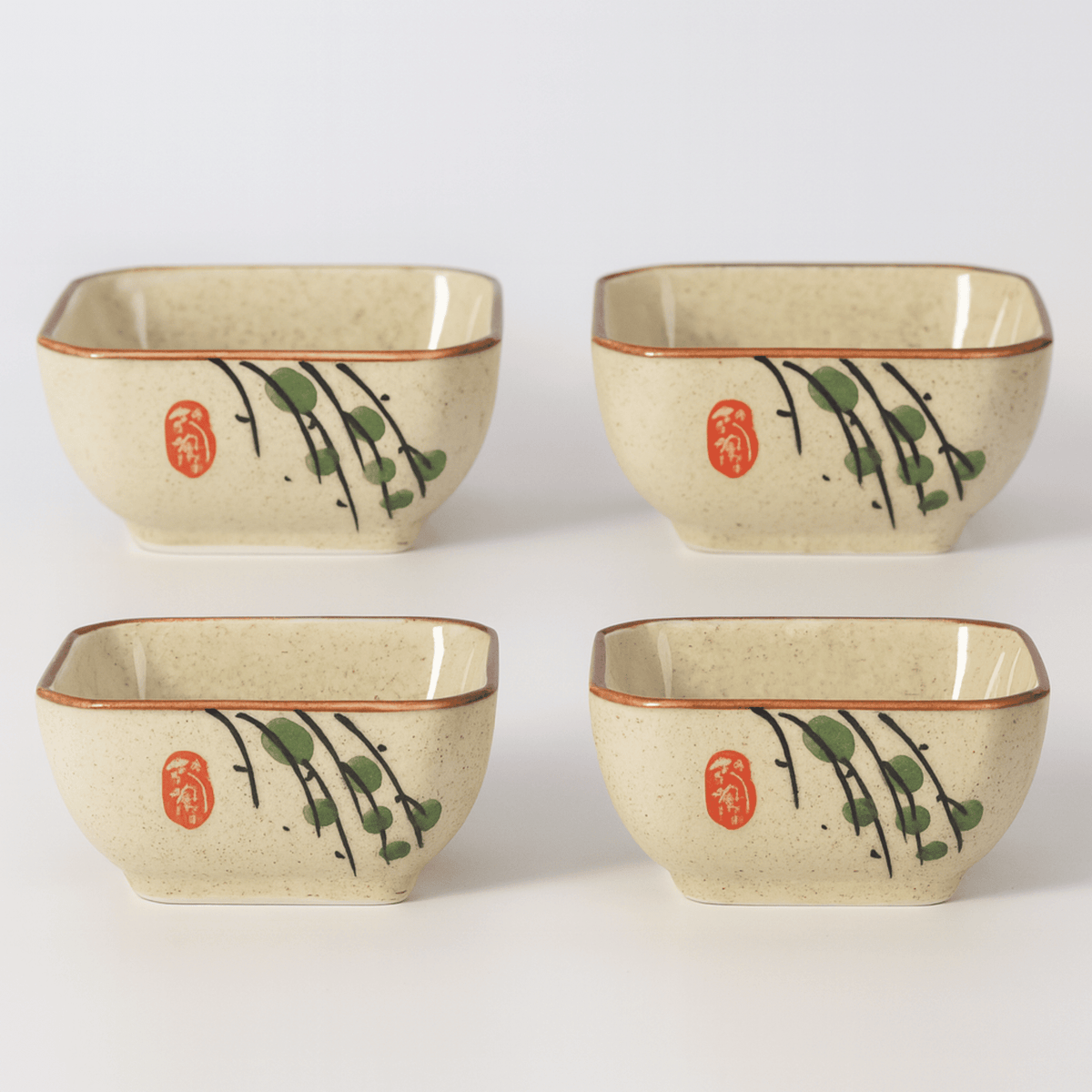 Coupelles carrées en porcelaine à motifs japonais pour sauces, lot de 4, micro-ondes et lave-vaisselle - Hommfer