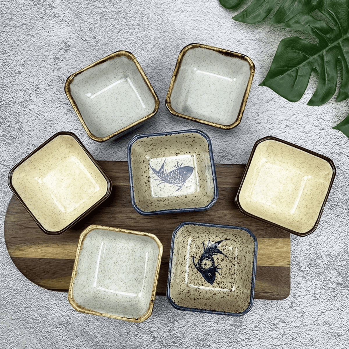 Coupelles carrées en porcelaine à motifs japonais pour sauces, lot de 4, micro-ondes et lave-vaisselle - Hommfer