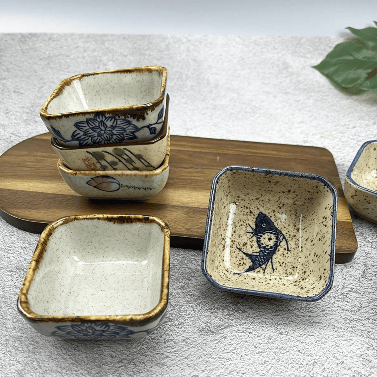 Coupelles carrées en porcelaine à motifs japonais pour sauces, lot de 4, micro-ondes et lave-vaisselle - Hommfer