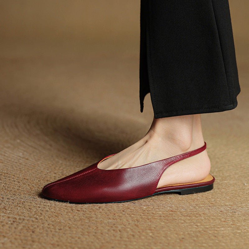 Elara Pointed-Toe Leather Slingback Flat with Padded Insole - Hommfer