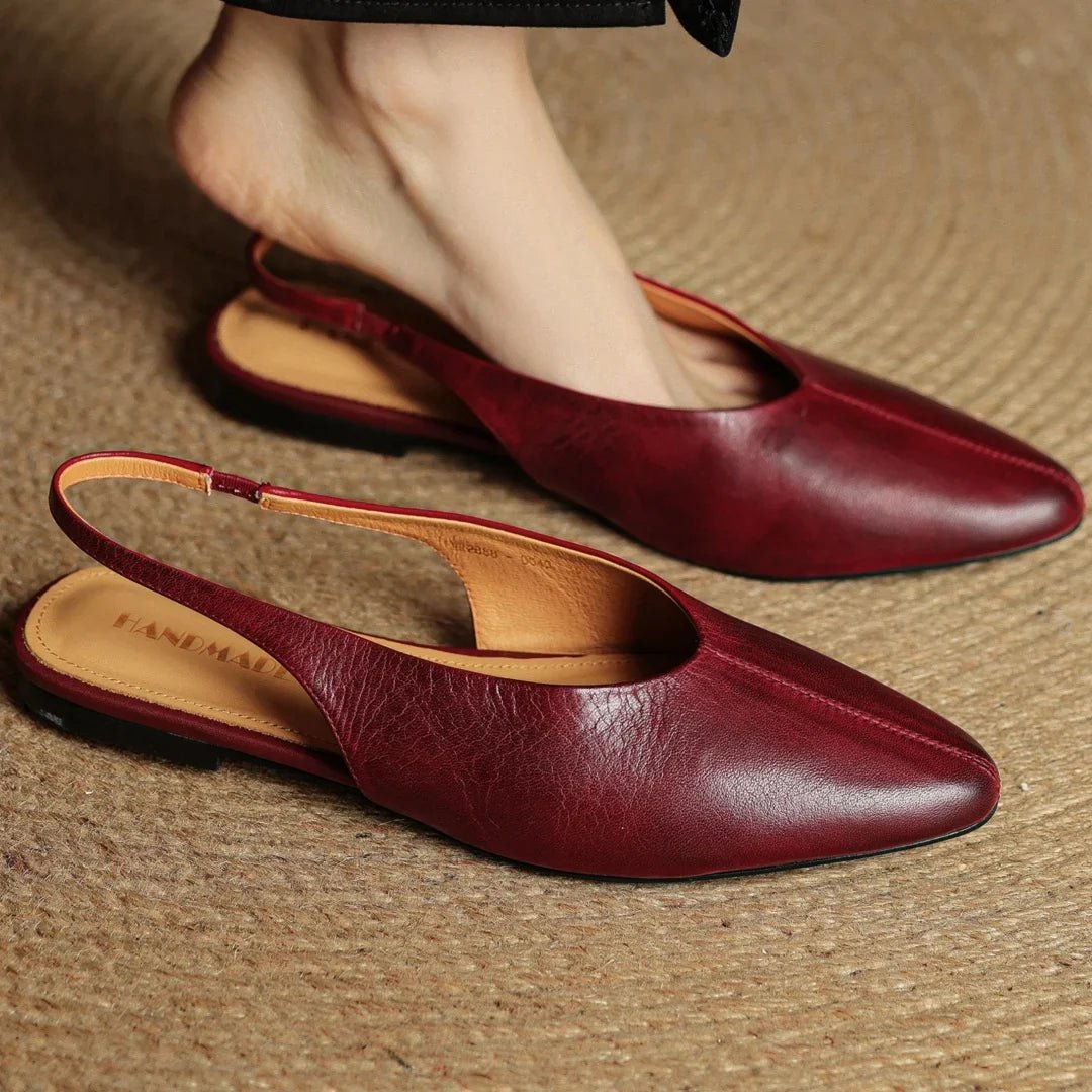 Elara Pointed-Toe Leather Slingback Flat with Padded Insole - Hommfer