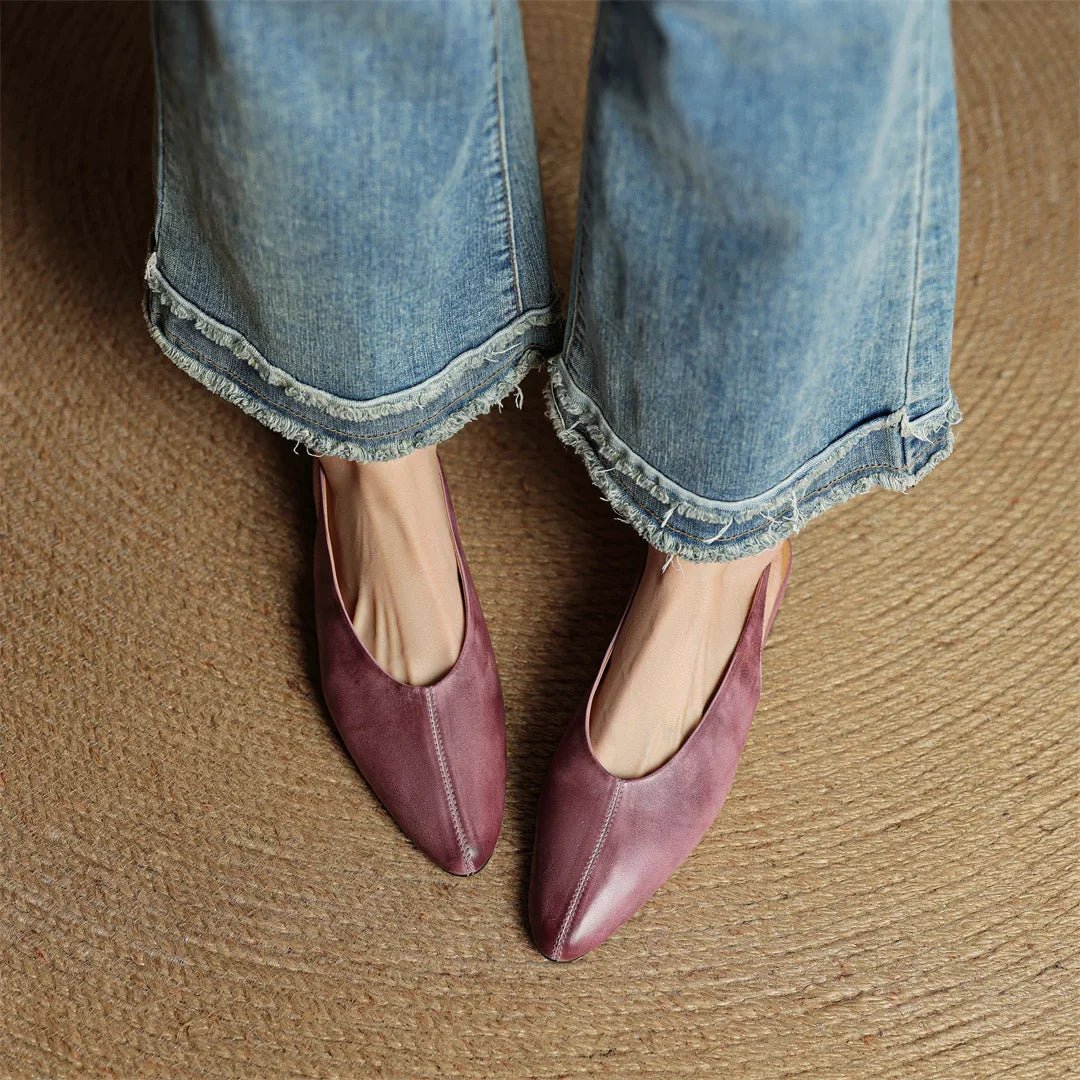 Elara Pointed-Toe Leather Slingback Flat with Padded Insole - Hommfer