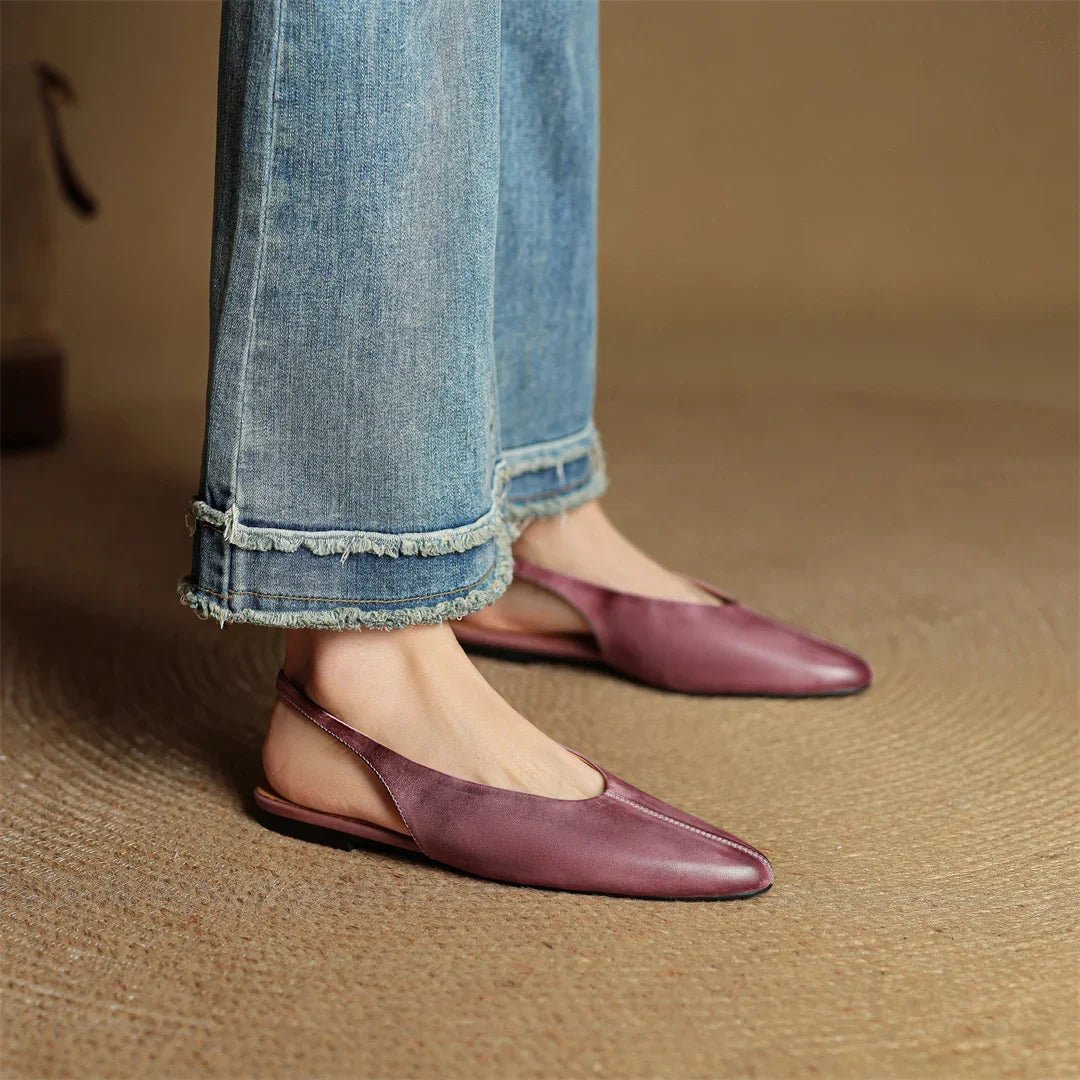 Elara Pointed-Toe Leather Slingback Flat with Padded Insole - Hommfer