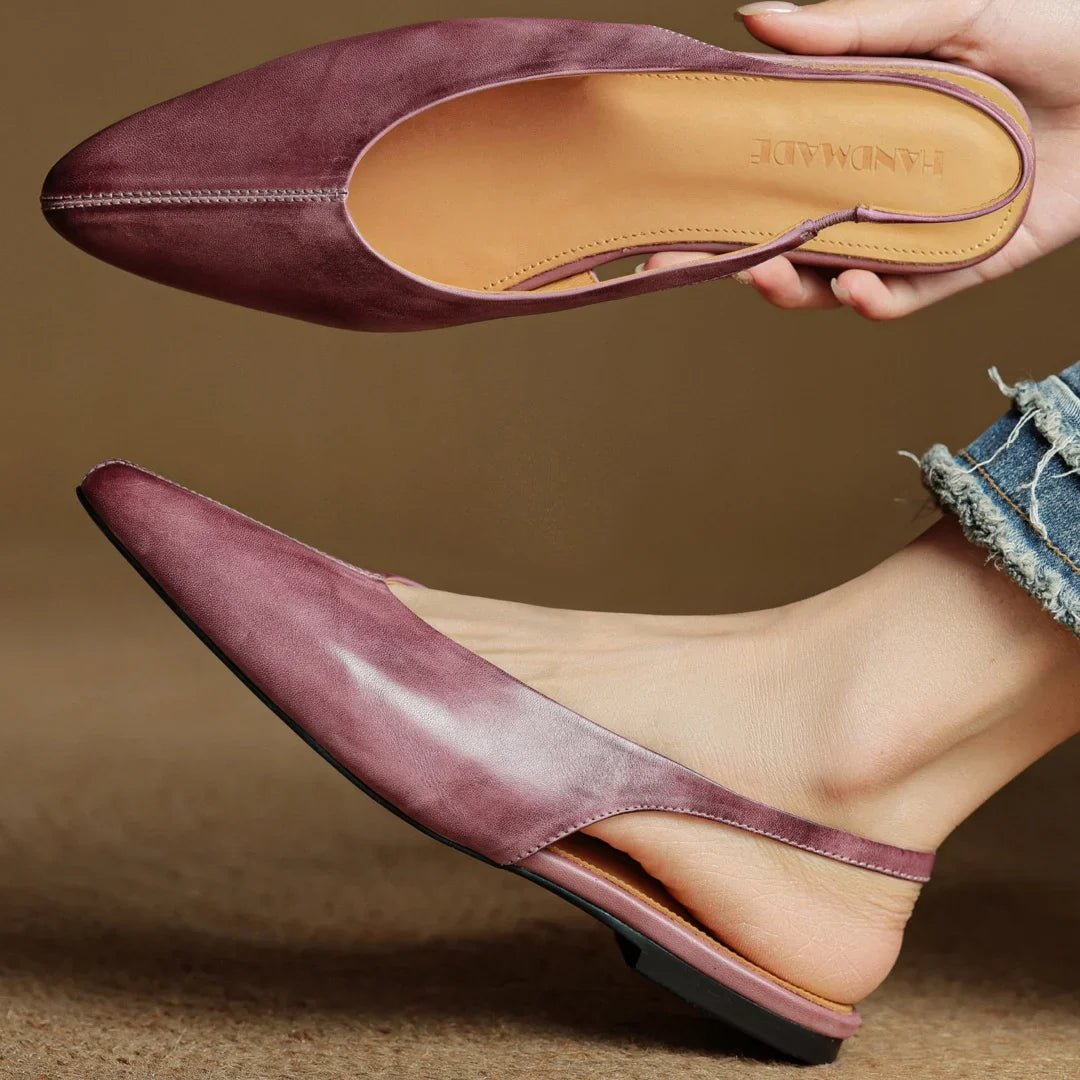 Elara Pointed-Toe Leather Slingback Flat with Padded Insole - Hommfer