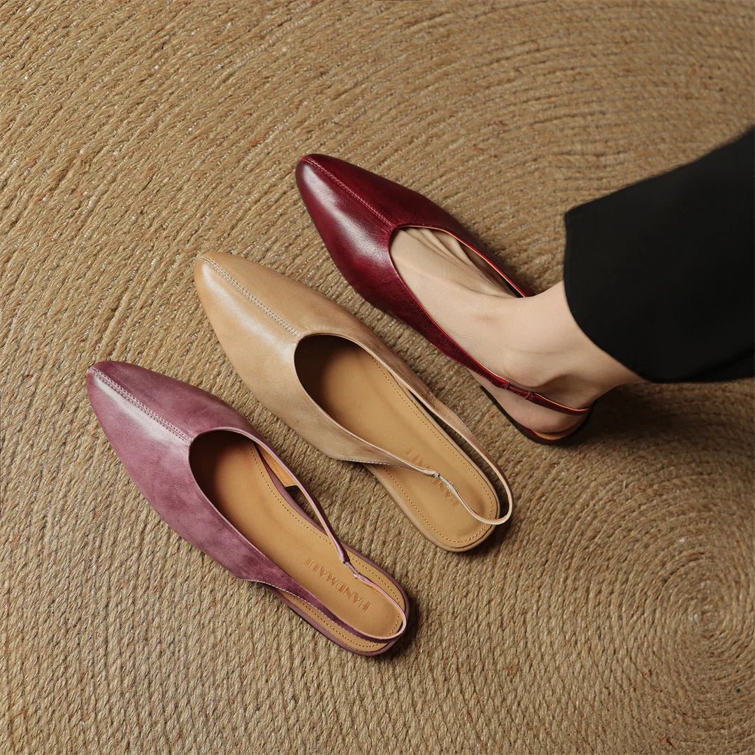 Elara Pointed-Toe Leather Slingback Flat with Padded Insole - Hommfer