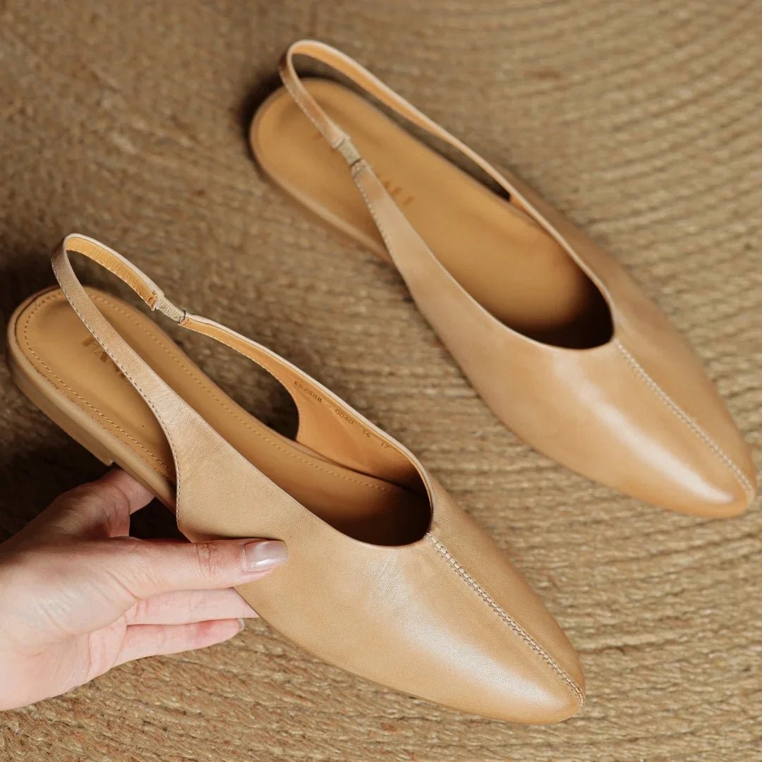 Elara Pointed-Toe Leather Slingback Flat with Padded Insole - Hommfer
