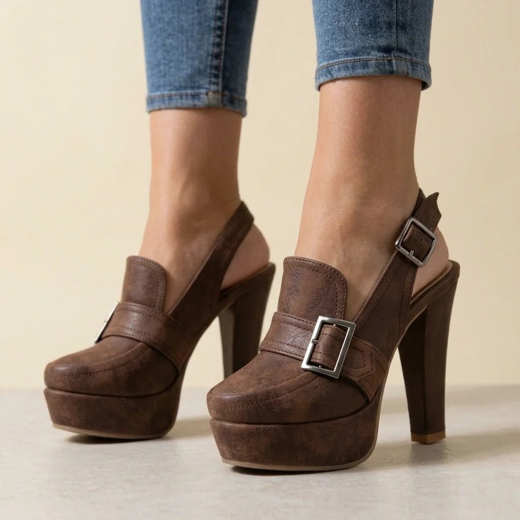 Elara Slingback Block Heels in Suede with Platform for Height and Cushioned Comfort - Hommfer