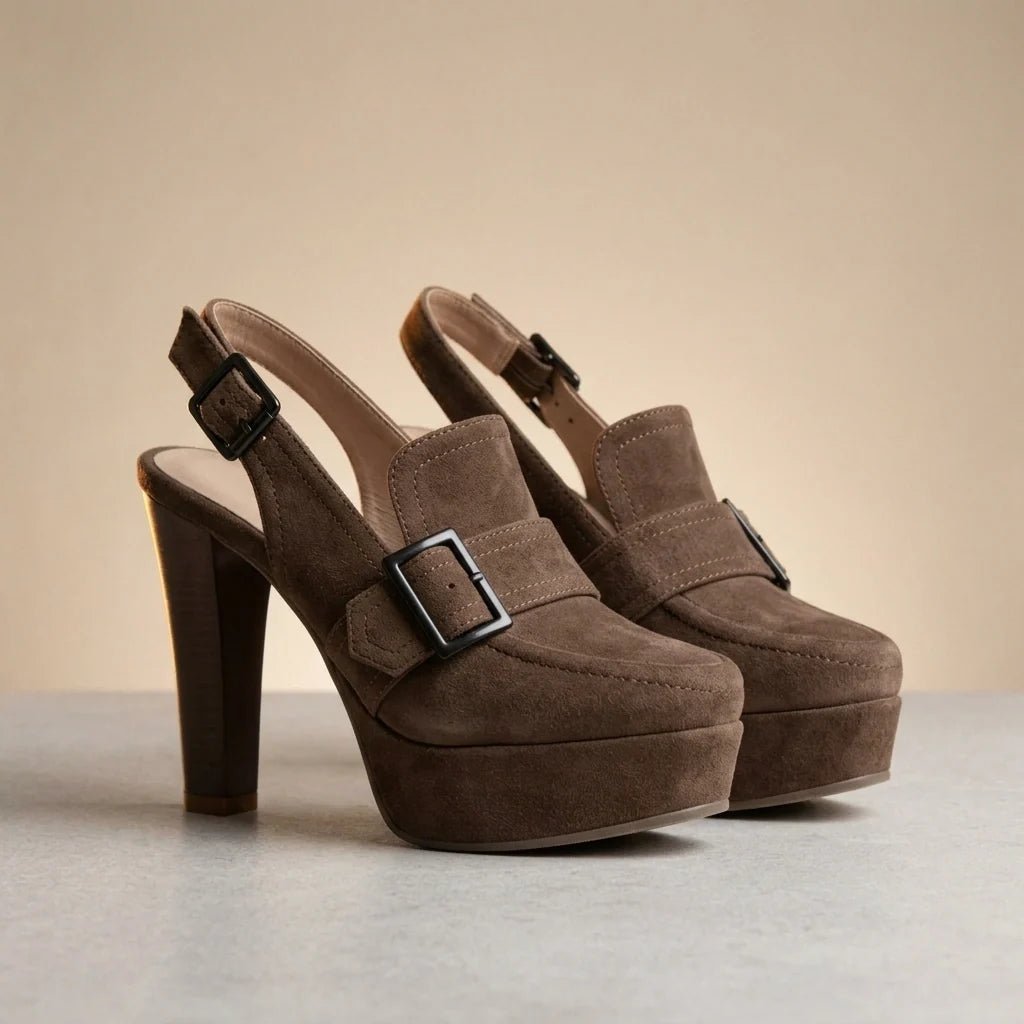 Elara Slingback Block Heels in Suede with Platform for Height and Cushioned Comfort - Hommfer