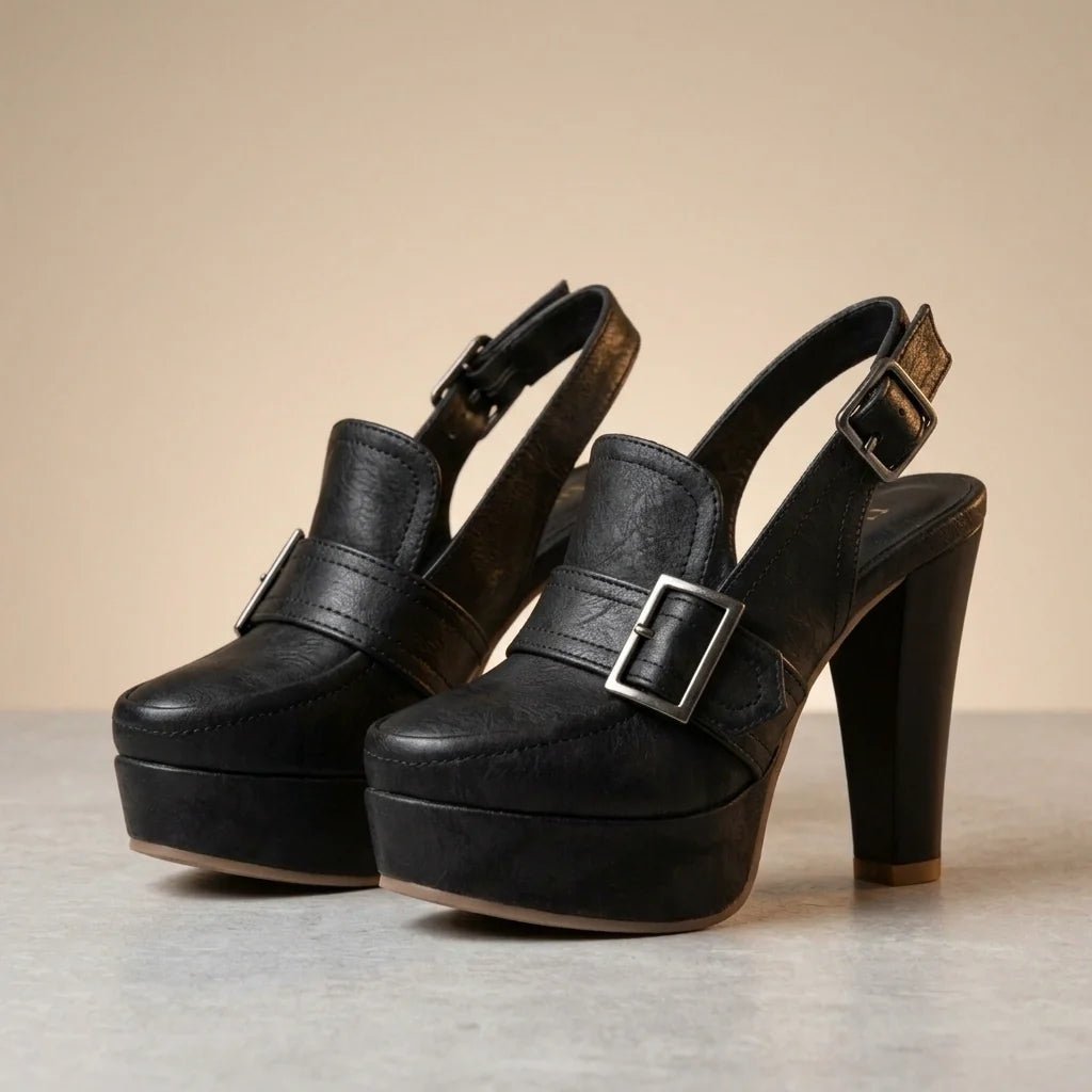 Elara Slingback Block Heels in Suede with Platform for Height and Cushioned Comfort - Hommfer