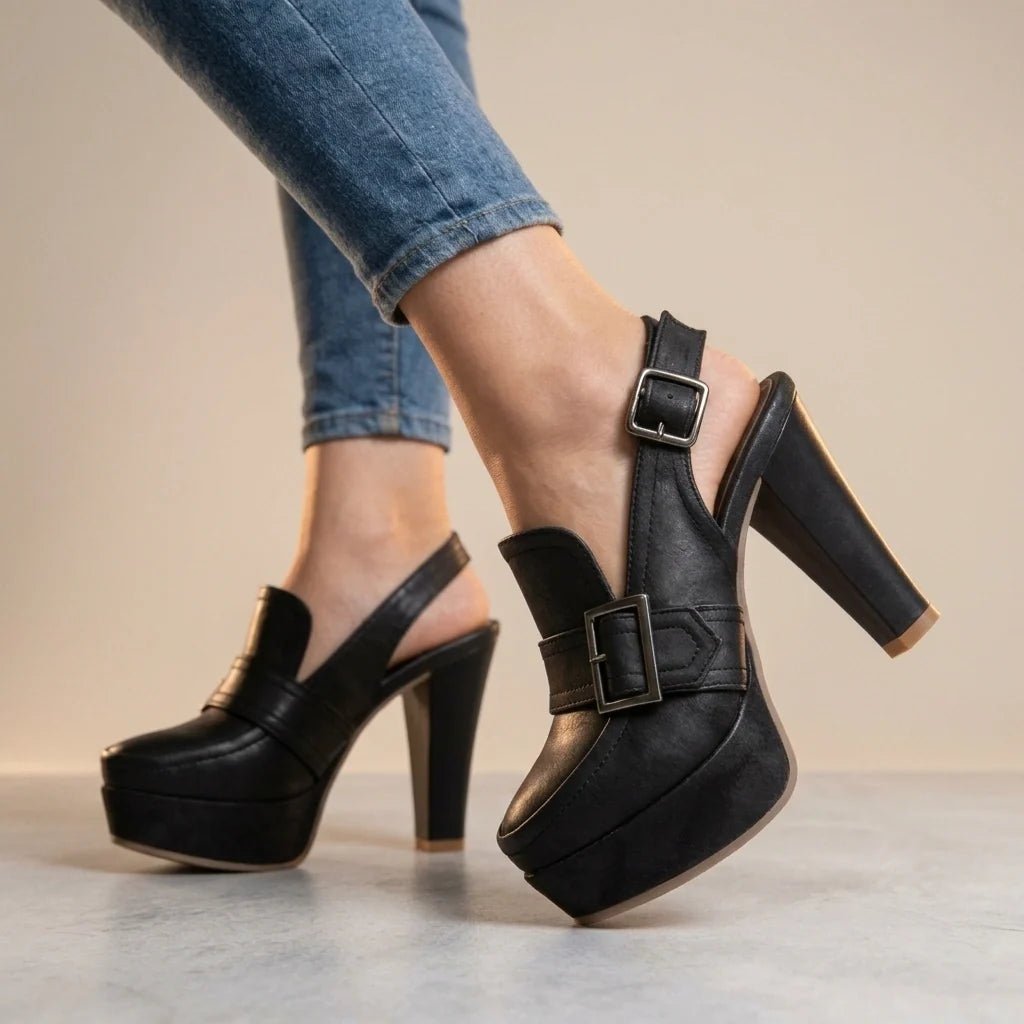 Elara Slingback Block Heels in Suede with Platform for Height and Cushioned Comfort - Hommfer