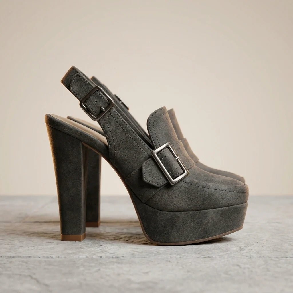 Elara Slingback Block Heels in Suede with Platform for Height and Cushioned Comfort - Hommfer