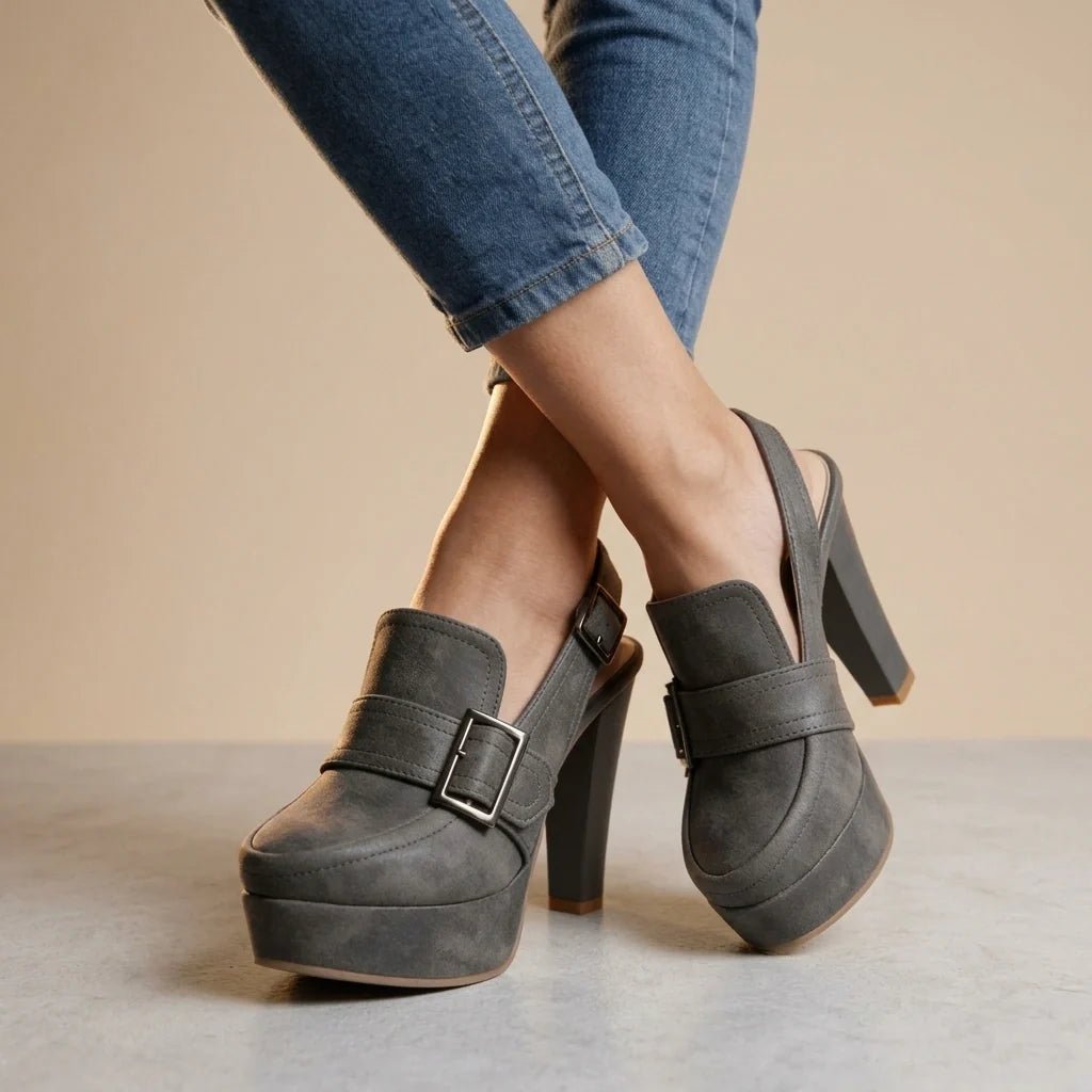 Elara Slingback Block Heels in Suede with Platform for Height and Cushioned Comfort - Hommfer