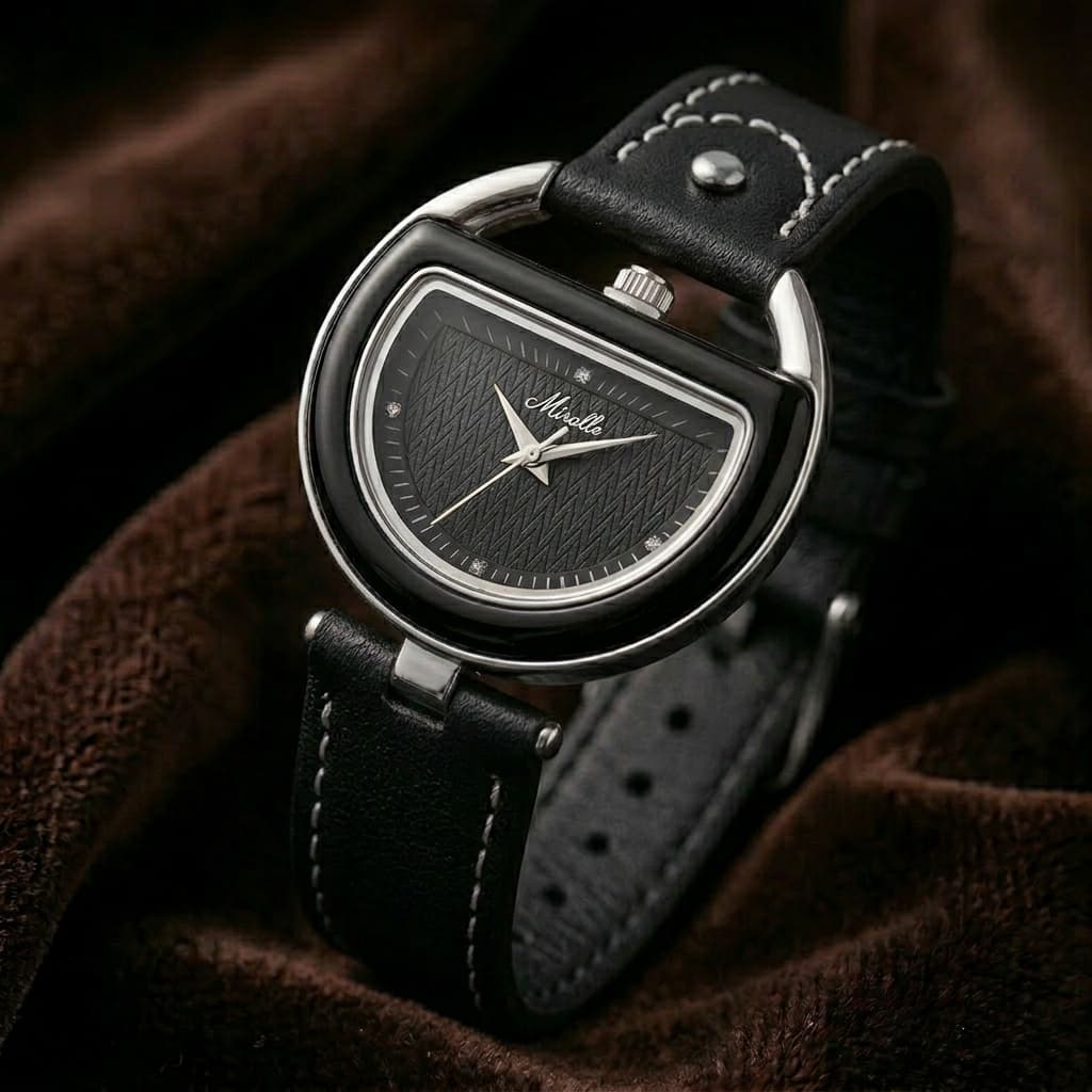 Élise Montre femme en cuir véritable 32 mm, accents en or rose, quartz japonais, étanche 30 m - Hommfer