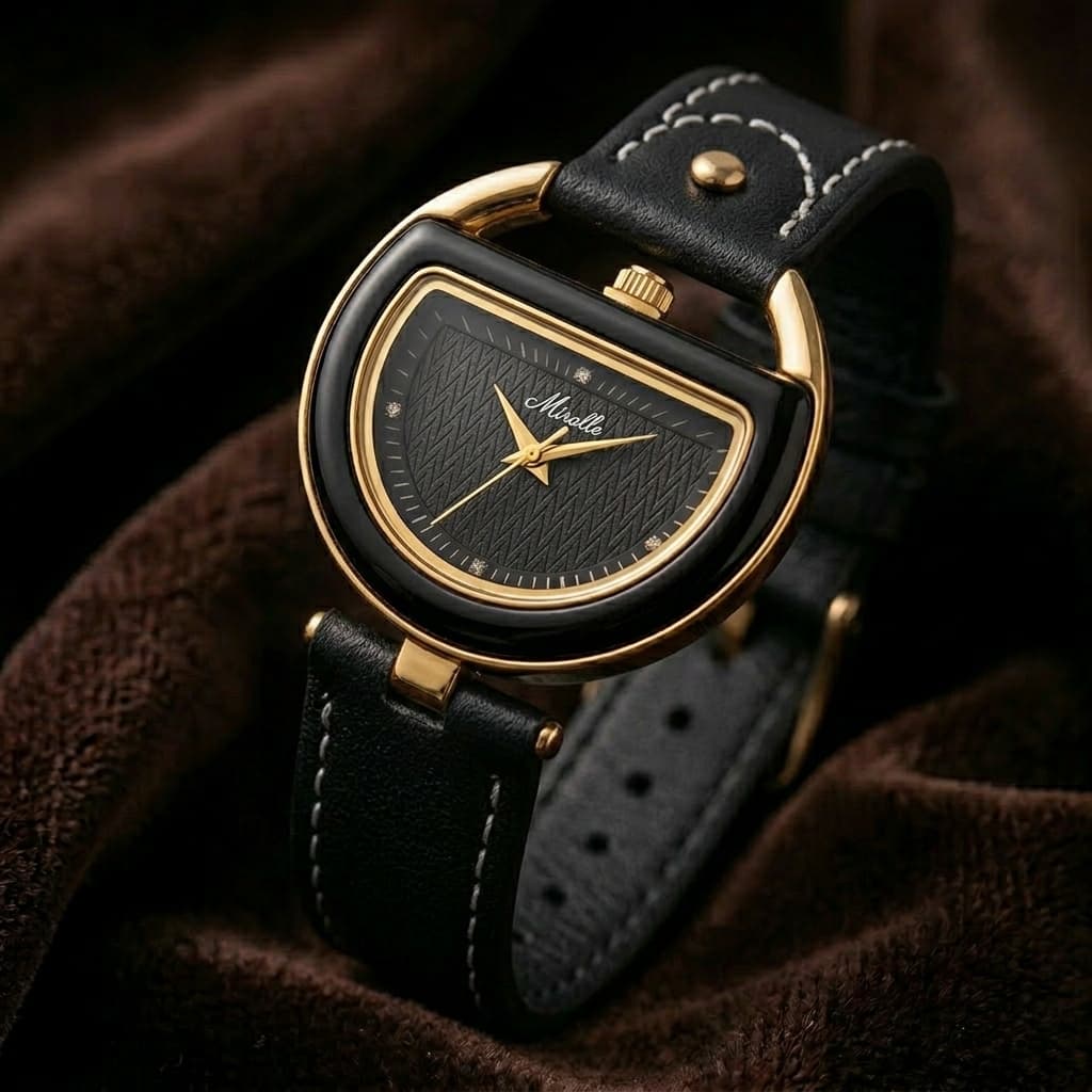 Élise Montre femme en cuir véritable 32 mm, accents en or rose, quartz japonais, étanche 30 m - Hommfer