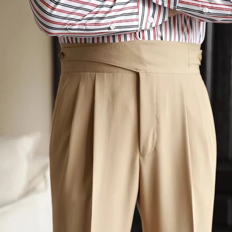 Éloi Pantalon Gurkha plissé en coton mélangé à taille haute et double bouton - Hommfer