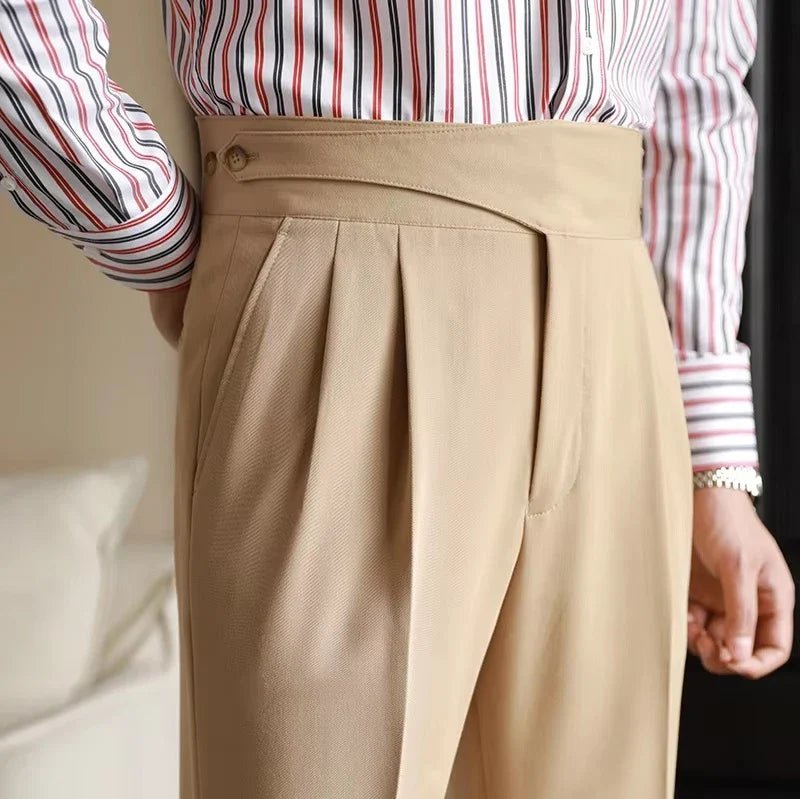 Éloi Pantalon Gurkha plissé en coton mélangé à taille haute et double bouton - Hommfer