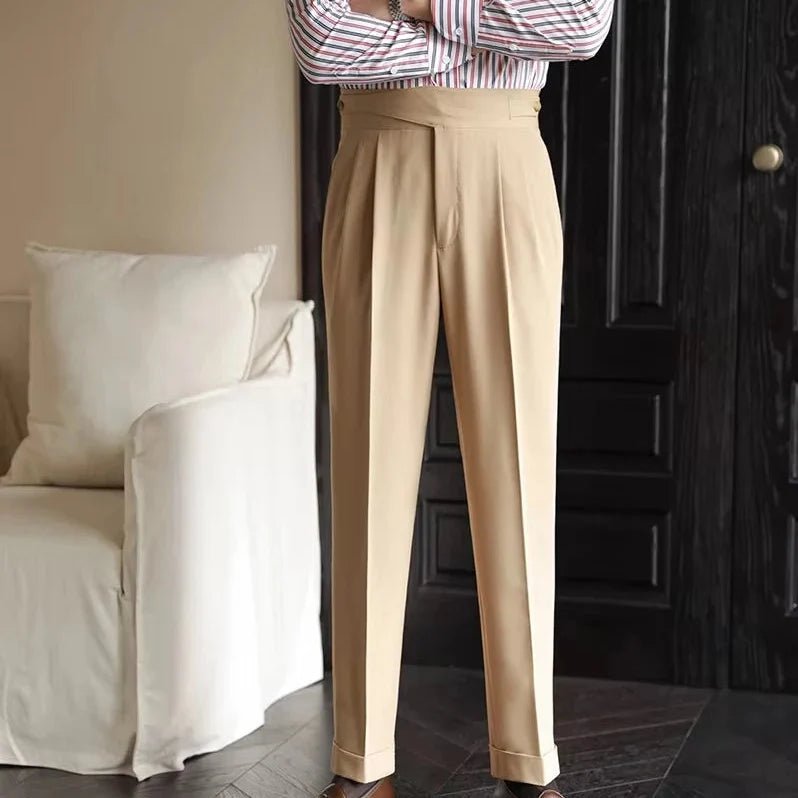Éloi Pantalon Gurkha plissé en coton mélangé à taille haute et double bouton - Hommfer