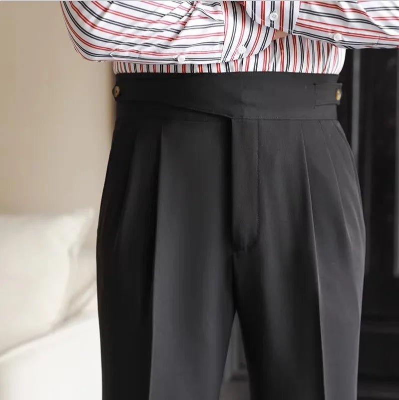 Éloi Pantalon Gurkha plissé en coton mélangé à taille haute et double bouton - Hommfer