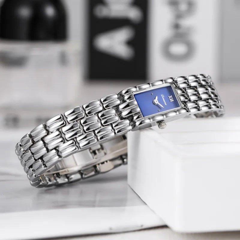 Elora Montre Rectangulaire en Acier Inoxydable, Cadran Sans Chiffres, Mouvement Quartz, Verre Minéral Renforcé - Hommfer