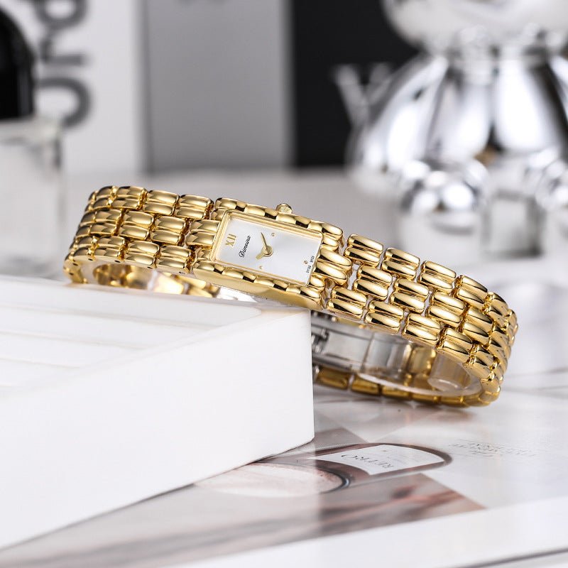 Elora Montre Rectangulaire en Acier Inoxydable, Cadran Sans Chiffres, Mouvement Quartz, Verre Minéral Renforcé - Hommfer