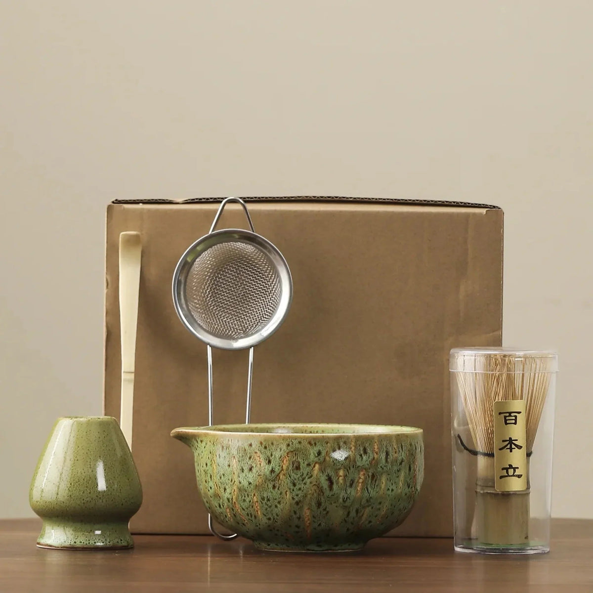 Ensemble de cérémonie du matcha 5 pièces en céramique et bambou avec bol cuit à haute température - Hommfer