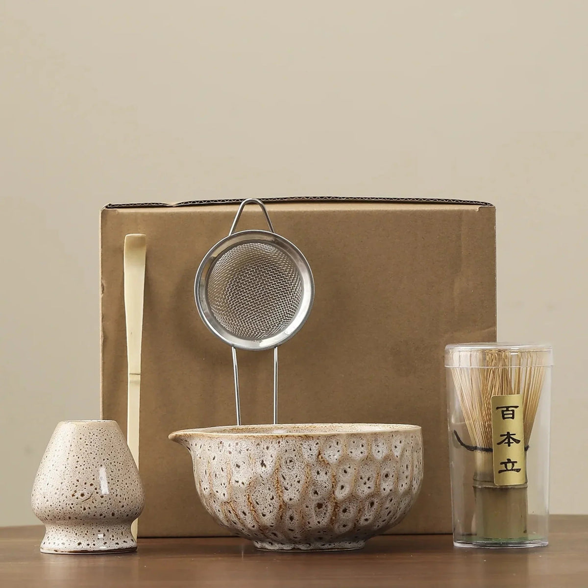 Ensemble de cérémonie du matcha 5 pièces en céramique et bambou avec bol cuit à haute température - Hommfer