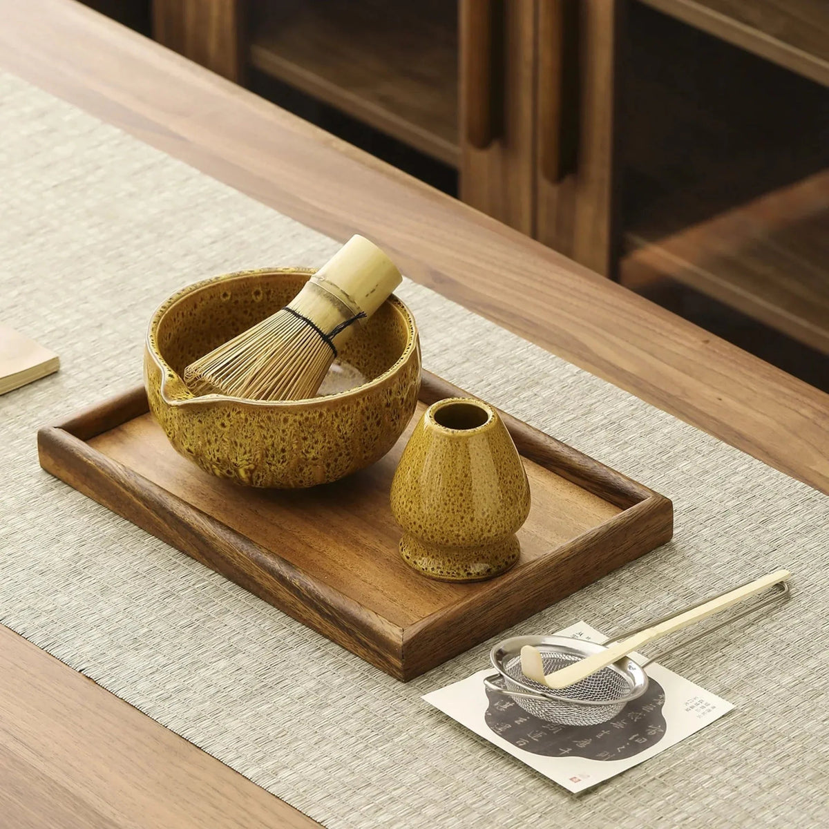 Ensemble de cérémonie du matcha 5 pièces en céramique et bambou avec bol cuit à haute température - Hommfer