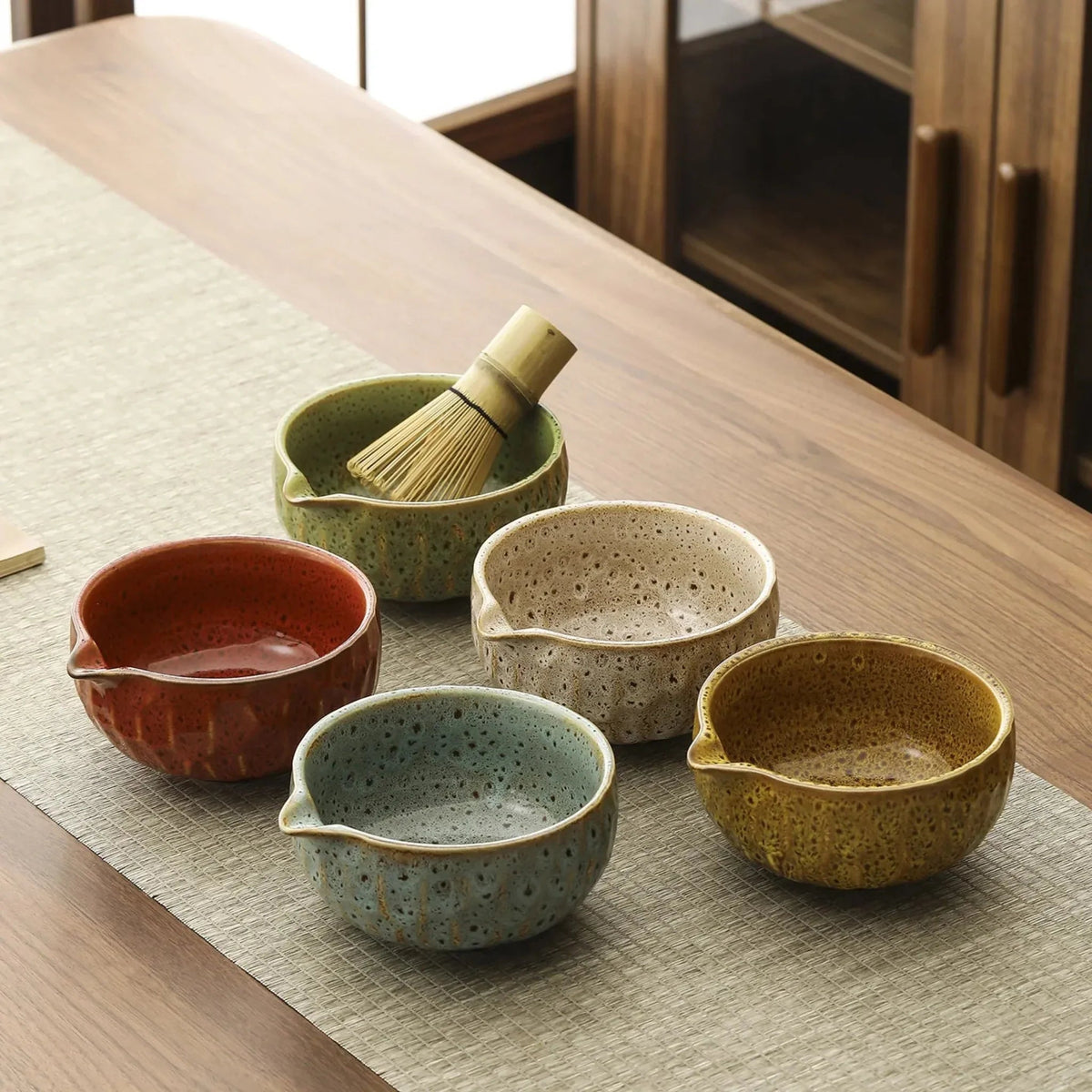 Ensemble de cérémonie du matcha 5 pièces en céramique et bambou avec bol cuit à haute température - Hommfer