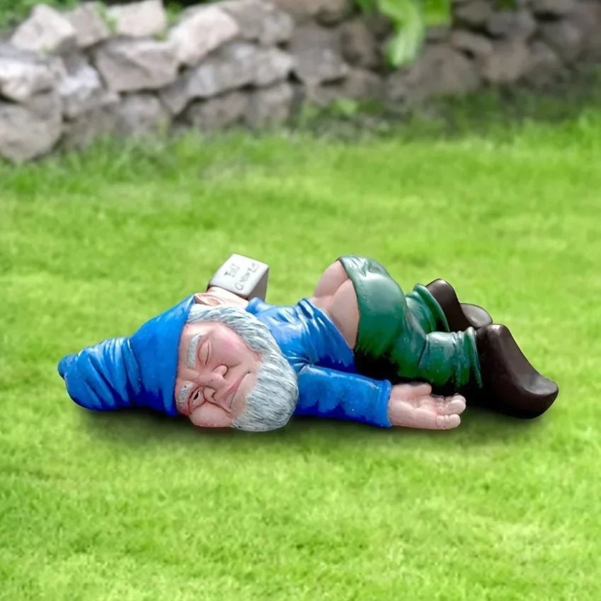 Gnome de jardin ivre avec peinture résistante aux intempéries pour déco extérieure amusante - Hommfer