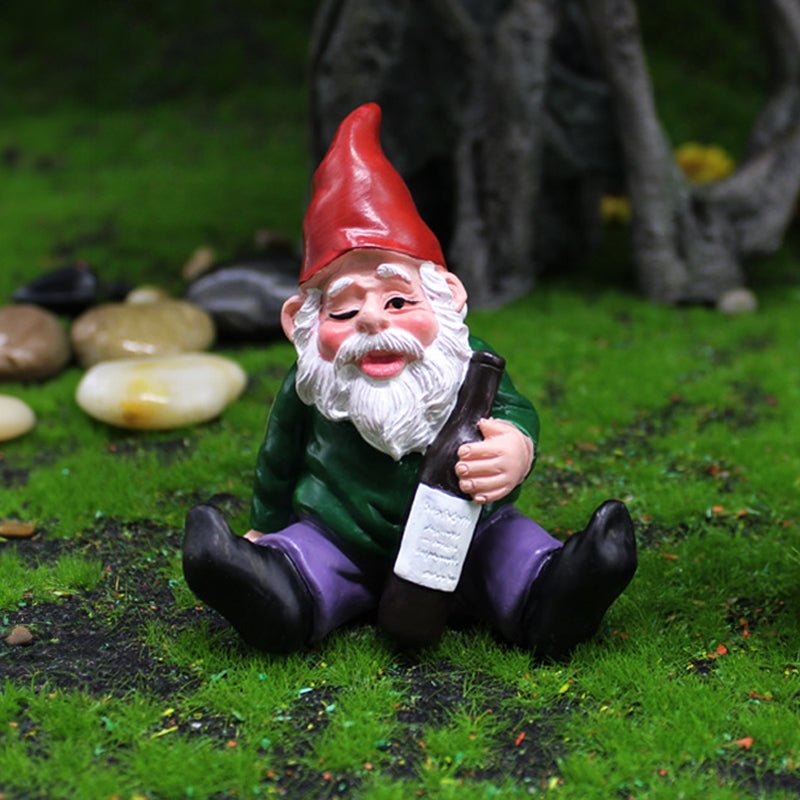 Gnome de jardin ivre avec peinture résistante aux intempéries pour déco extérieure amusante - Hommfer