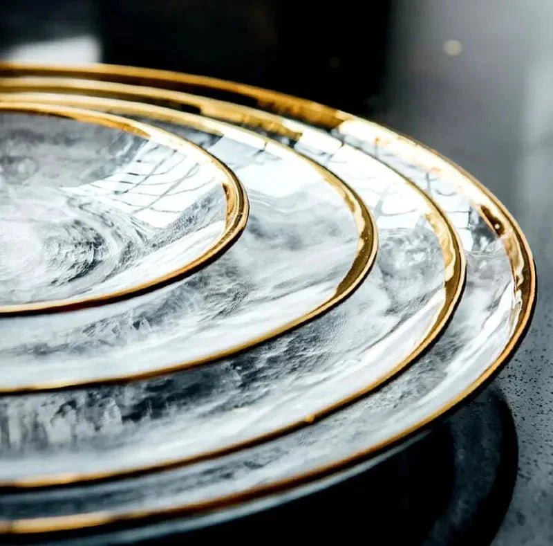 Hommfer – Assiette en Verre avec Bol et Bord Doré - Hommfer