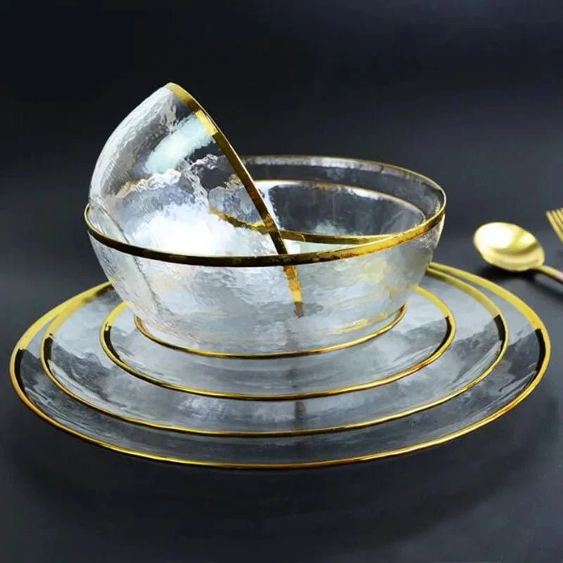Hommfer – Assiette en Verre avec Bol et Bord Doré - Hommfer