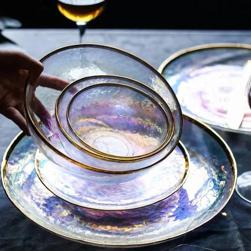 Hommfer – Assiette en Verre avec Bol et Bord Doré - Hommfer