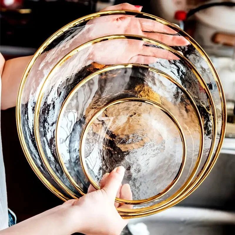 Hommfer – Assiette en Verre avec Bol et Bord Doré - Hommfer