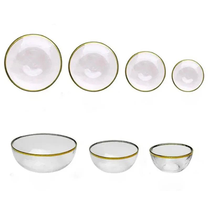 Hommfer – Assiette en Verre avec Bol et Bord Doré - Hommfer