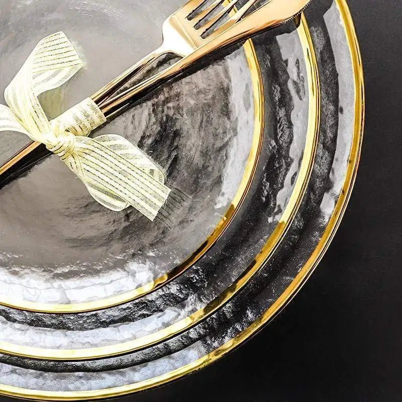 Hommfer – Assiette en Verre avec Bol et Bord Doré - Hommfer