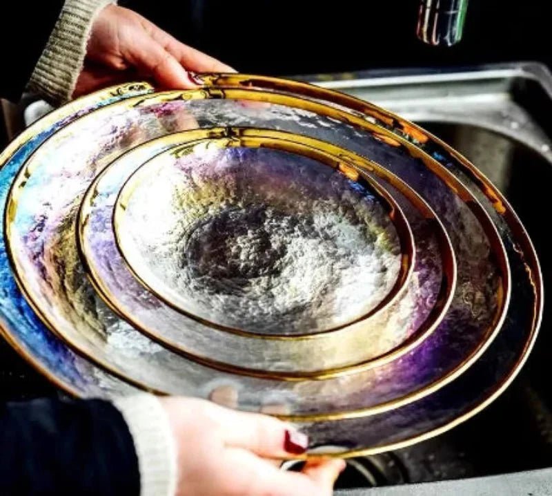 Hommfer – Assiette en Verre avec Bol et Bord Doré - Hommfer
