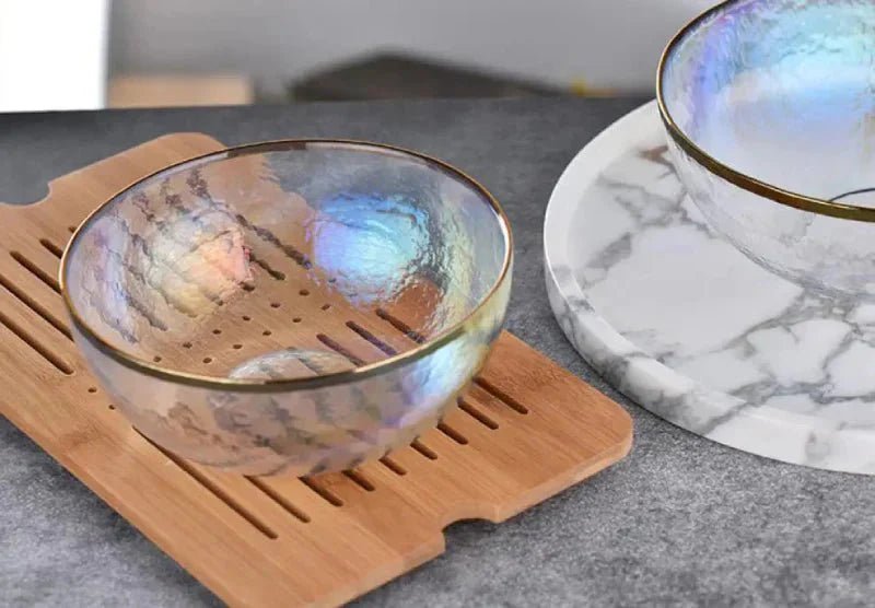 Hommfer – Assiette en Verre avec Bol et Bord Doré - Hommfer