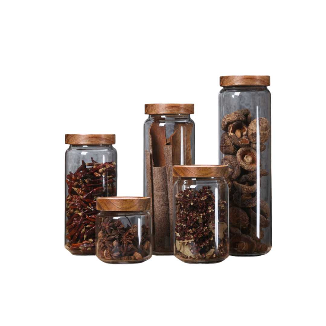 Hommfer – Bocaux en Verre Empilables avec Couvercle en Bois - Hommfer