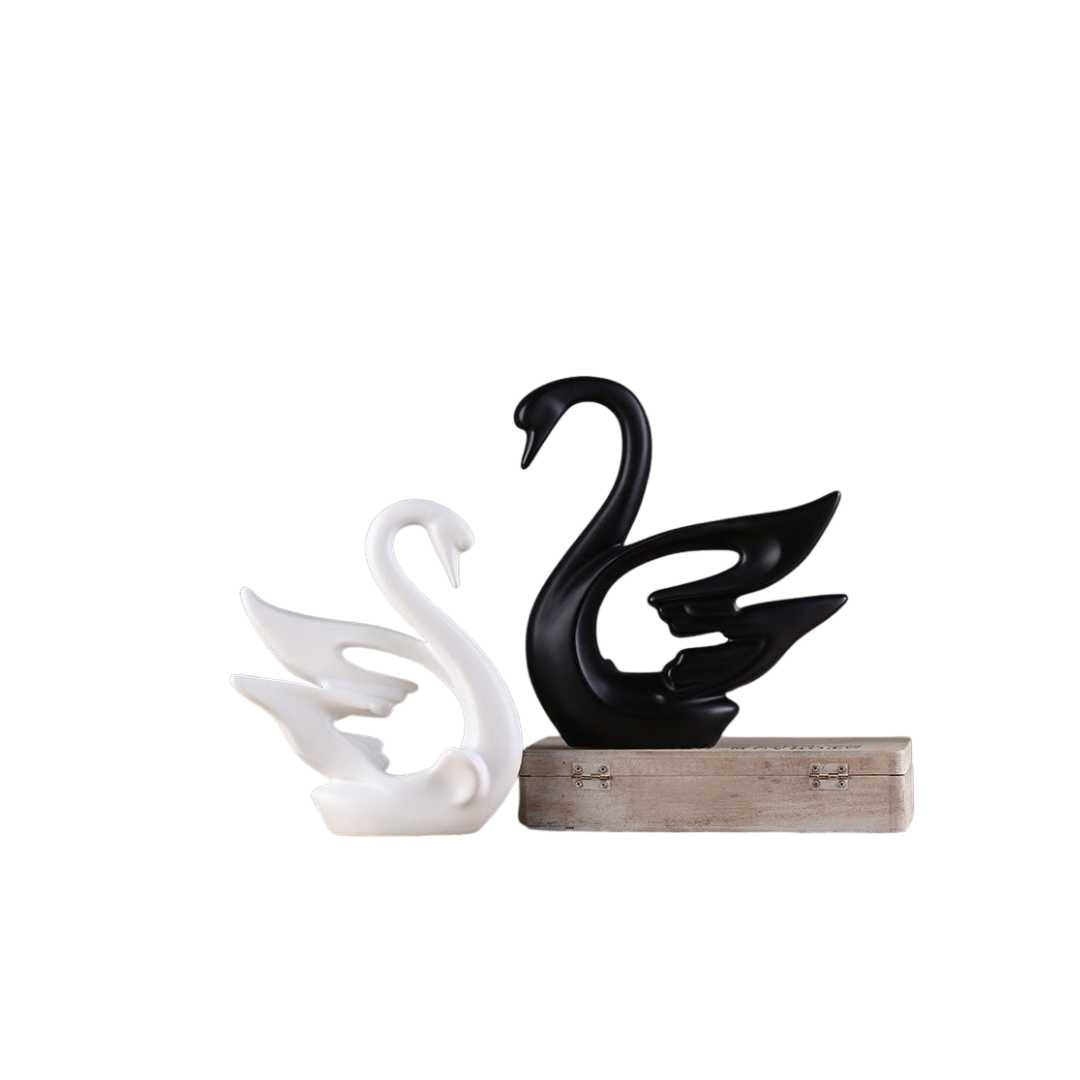 Hommfer – Couple de Cygnes Décoratifs en Céramique Noir et Blanc - Hommfer