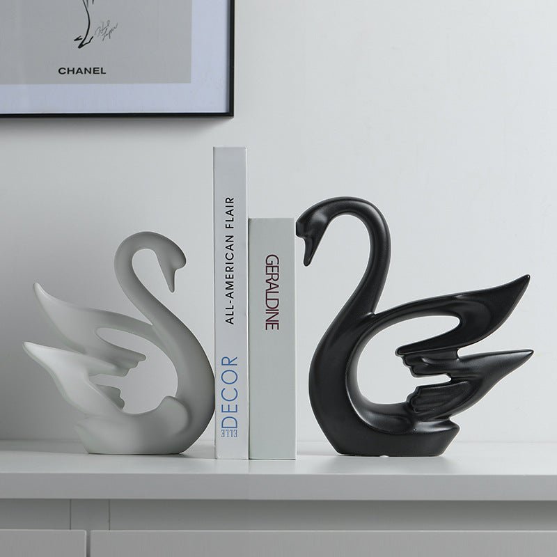 Hommfer – Couple de Cygnes Décoratifs en Céramique Noir et Blanc - Hommfer